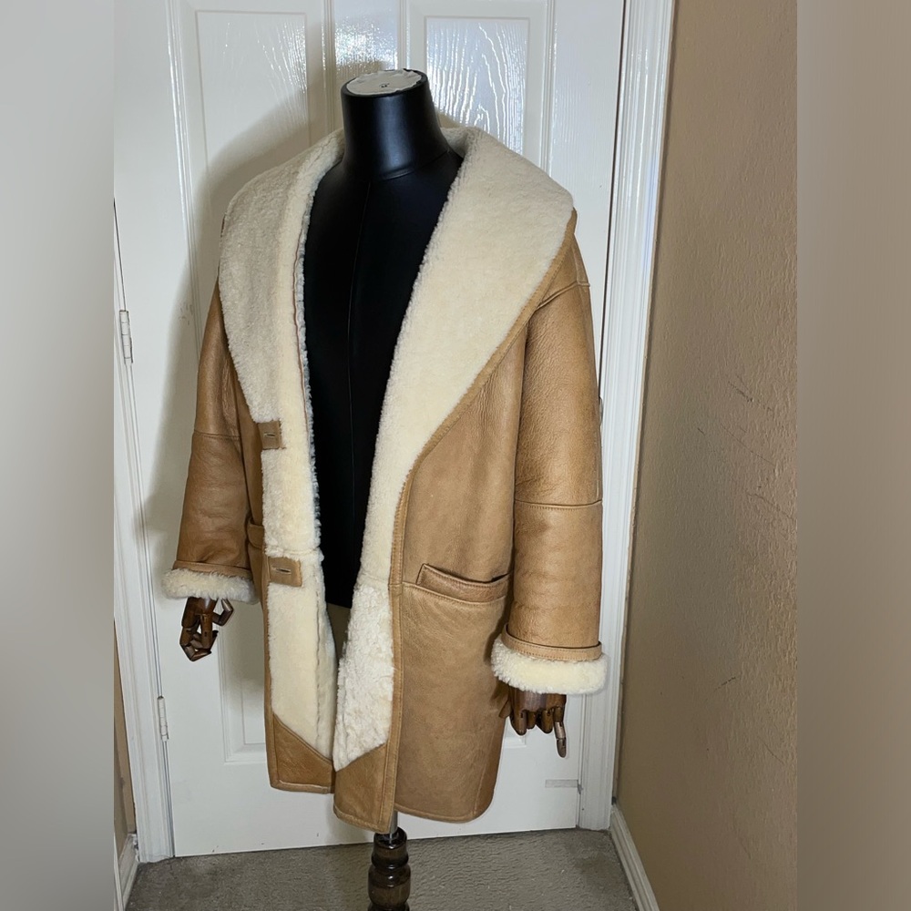VTG 100% Suede Leather Caramel Brown Shearling Jacket by Split End ltd. size Med